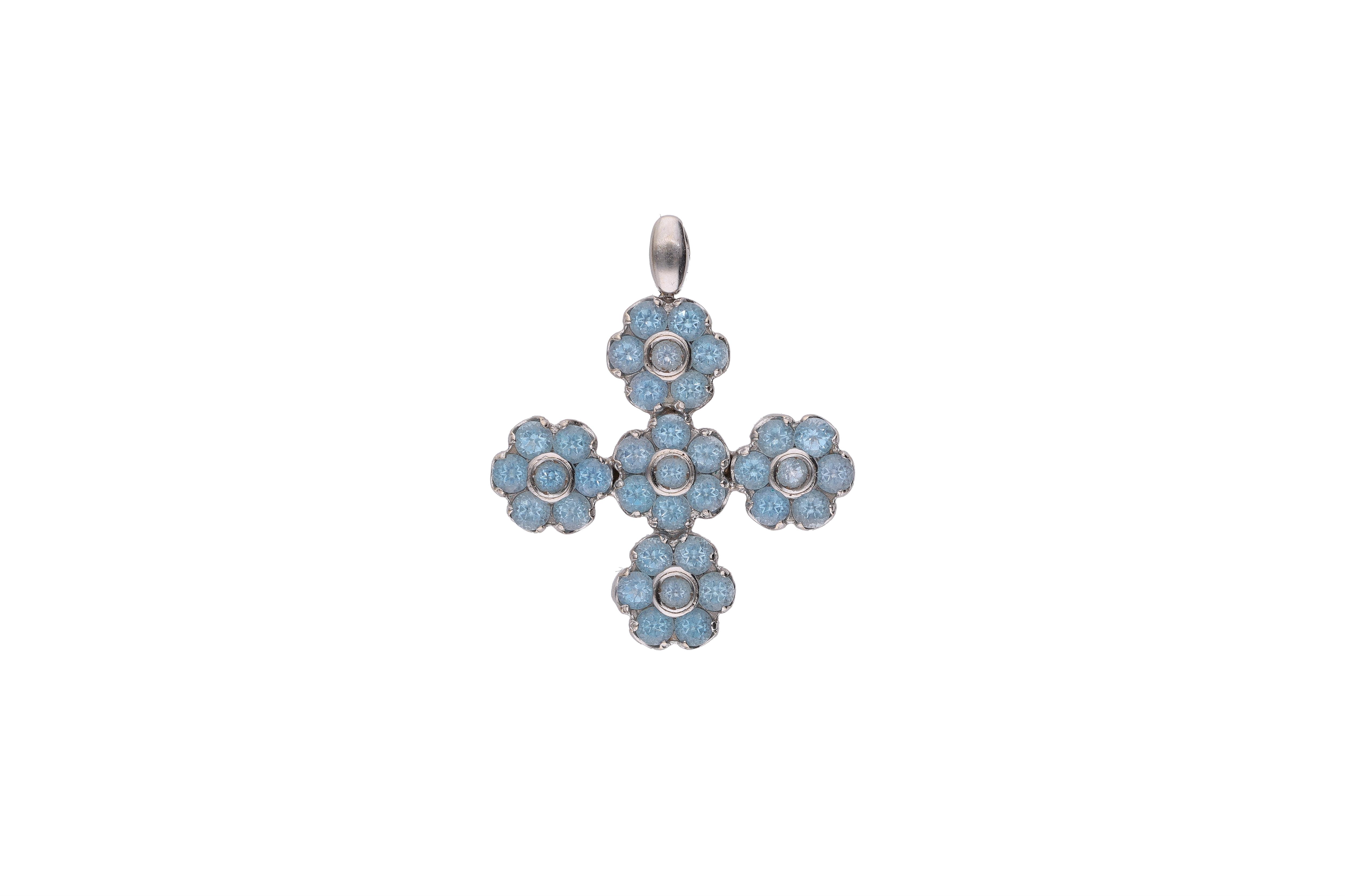Pendente a forma di croce con pietre azzurre - Asta Presiosi