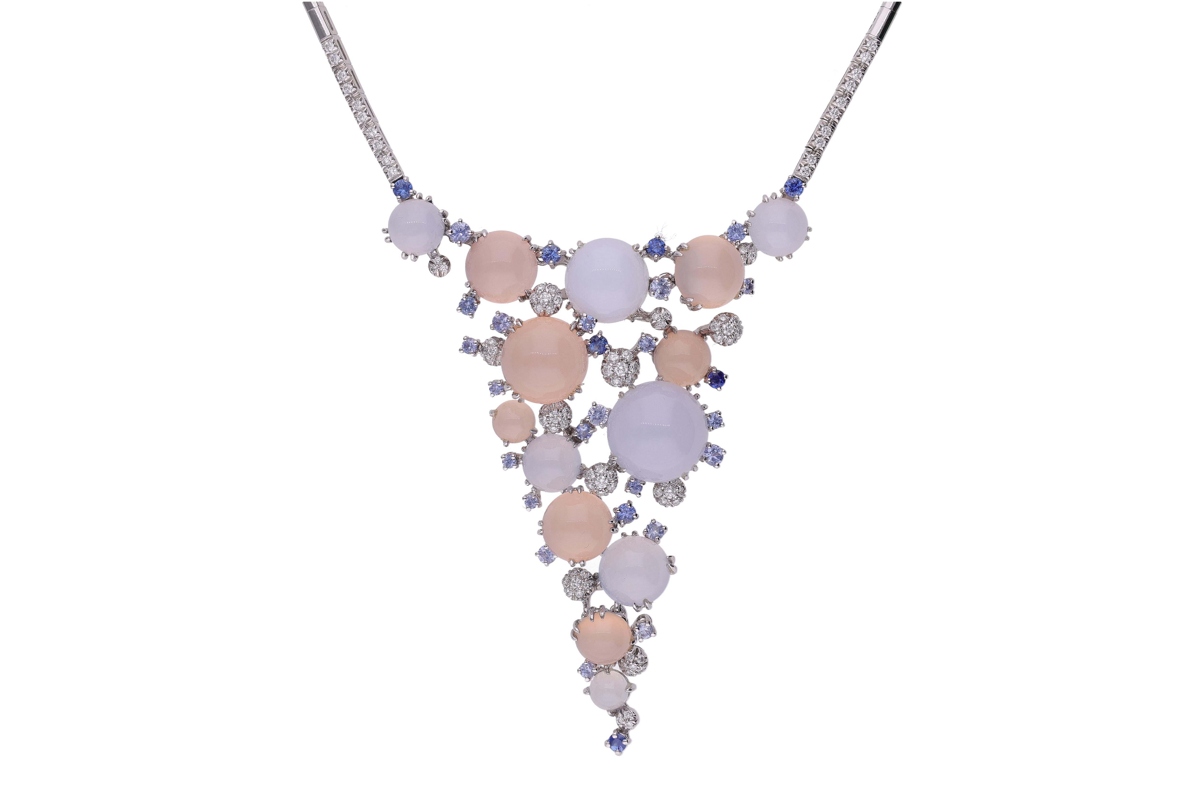 Collier con calcedoni, pietre di luna, pietre e diamanti - Asta Preziosi