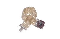 Bracciale di perle coltivate con diamante, rubini, zaffiri e pietre - Asta Preziosi