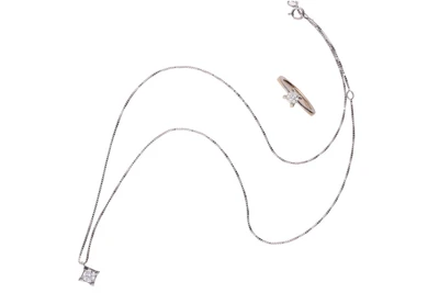 Anello e collier punto luce con diamanti - Asta Preziosi