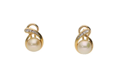 Coppia di orecchini con perle coltivate e diamanti - Asta Preziosi