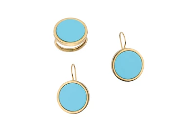 Anello e paio di orecchini con pietre celesti - Asta Preziosi