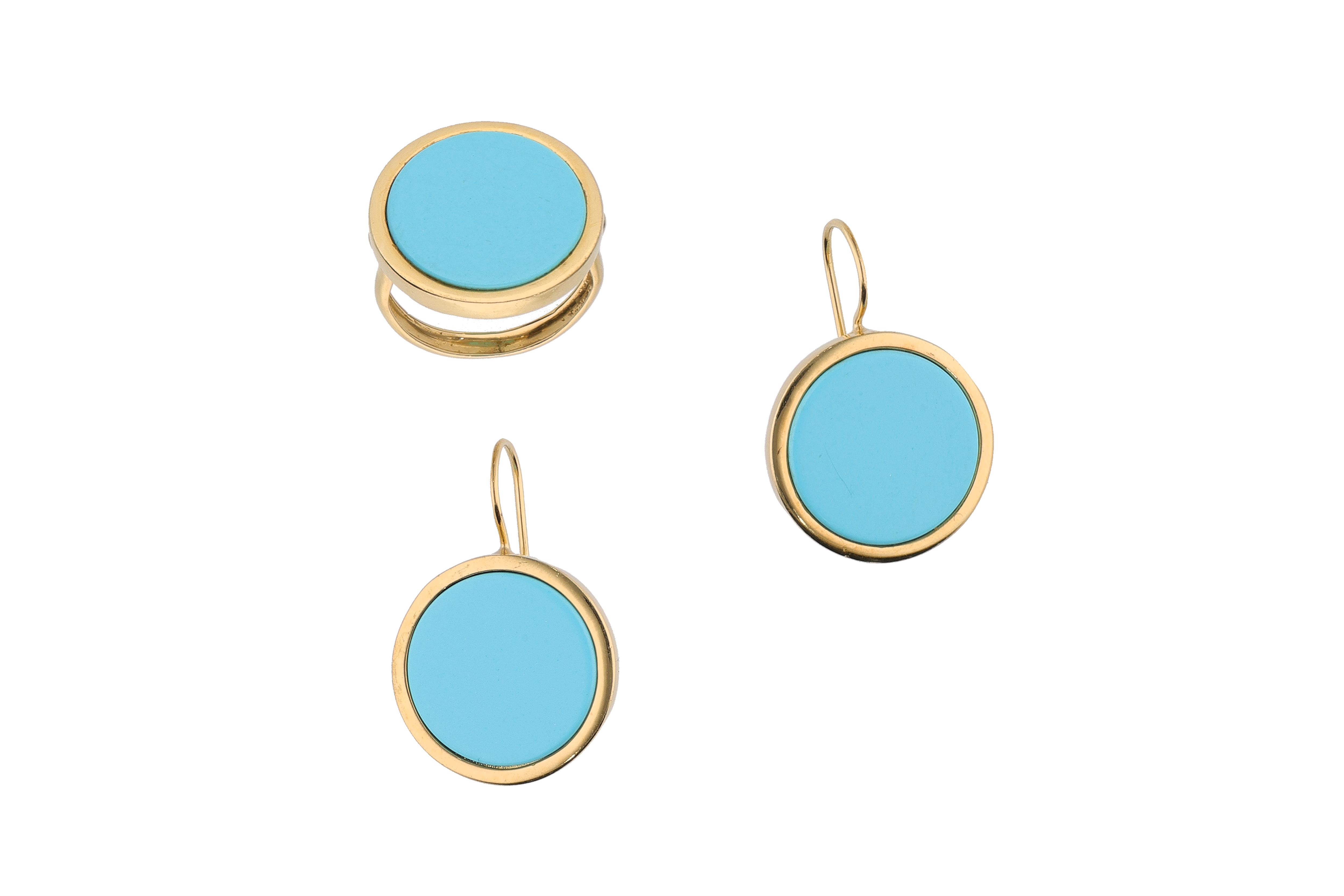 Anello e paio di orecchini con pietre celesti - Asta Preziosi