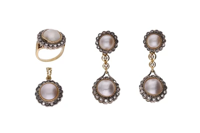 Parure con diamanti e perle mabe' - Asta Preziosi Parure con diamanti e perle mabe' - Asta Preziosi