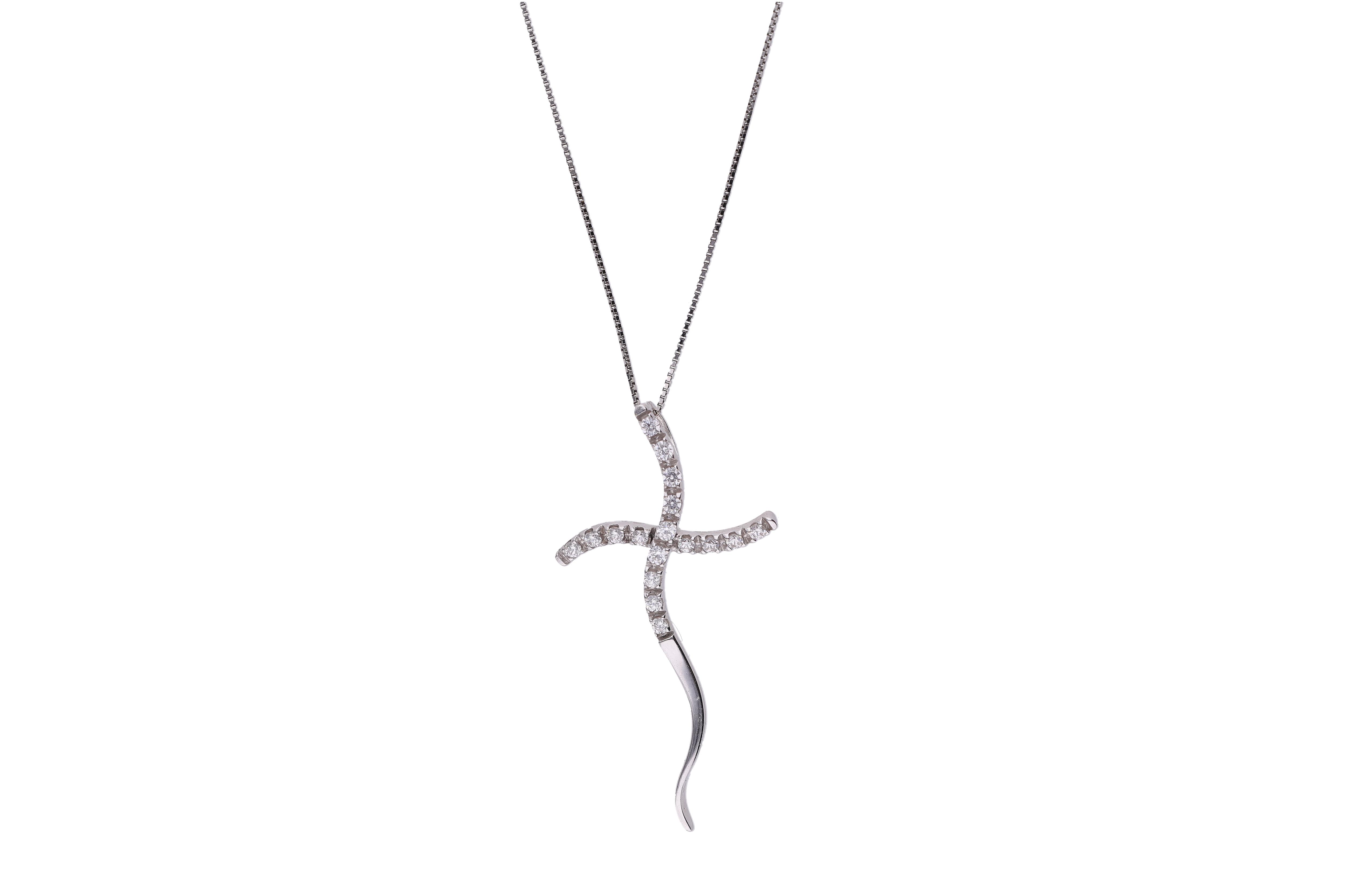 Collana e crocetta con pietre incolore - Asta Preziosi