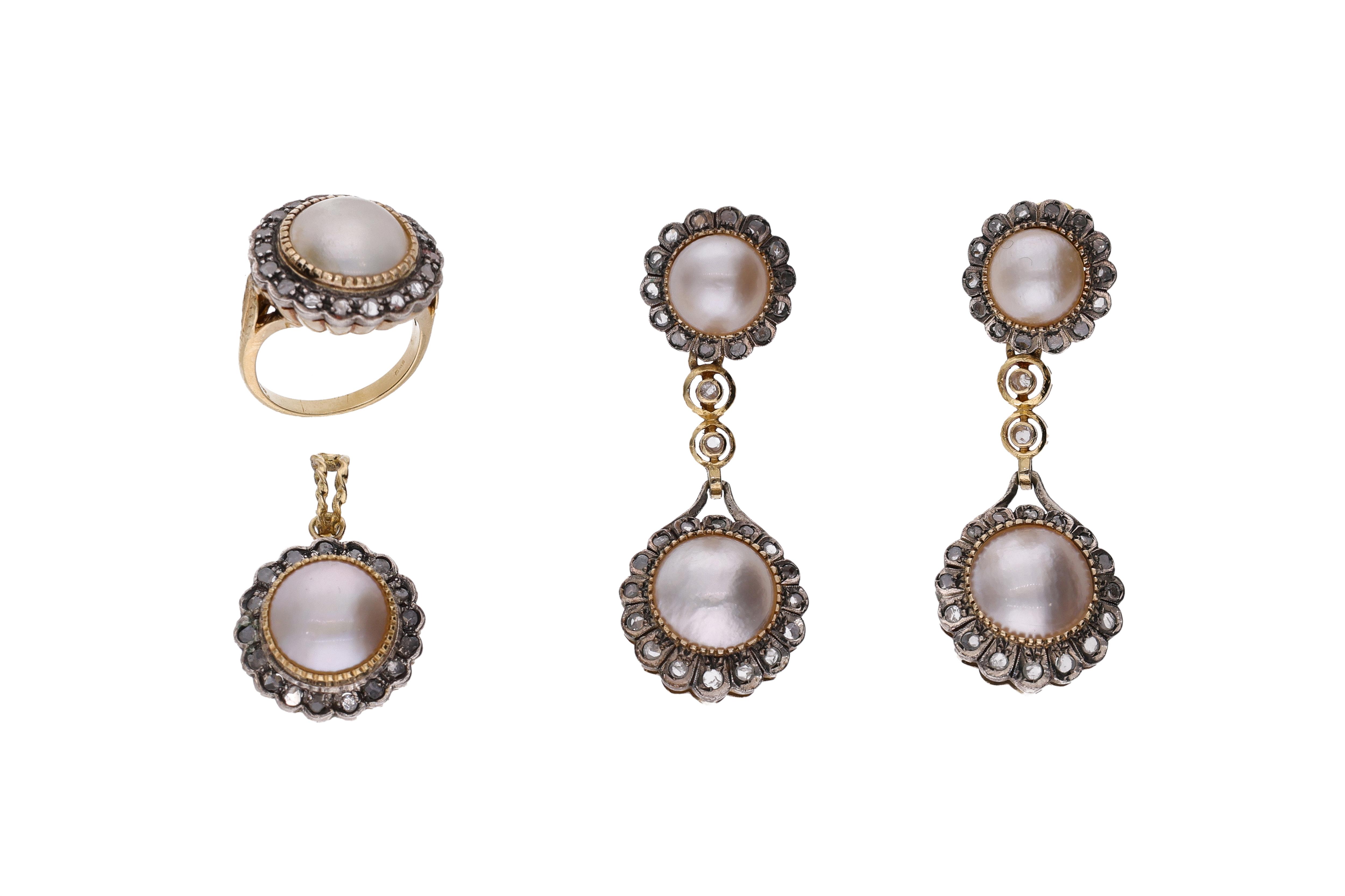 Parure con diamanti e perle mabe' - Asta Preziosi Parure con diamanti e perle mabe' - Asta Preziosi