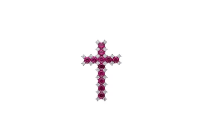 Crocetta con diamanti e pietre rosse - Asta Preziosi
