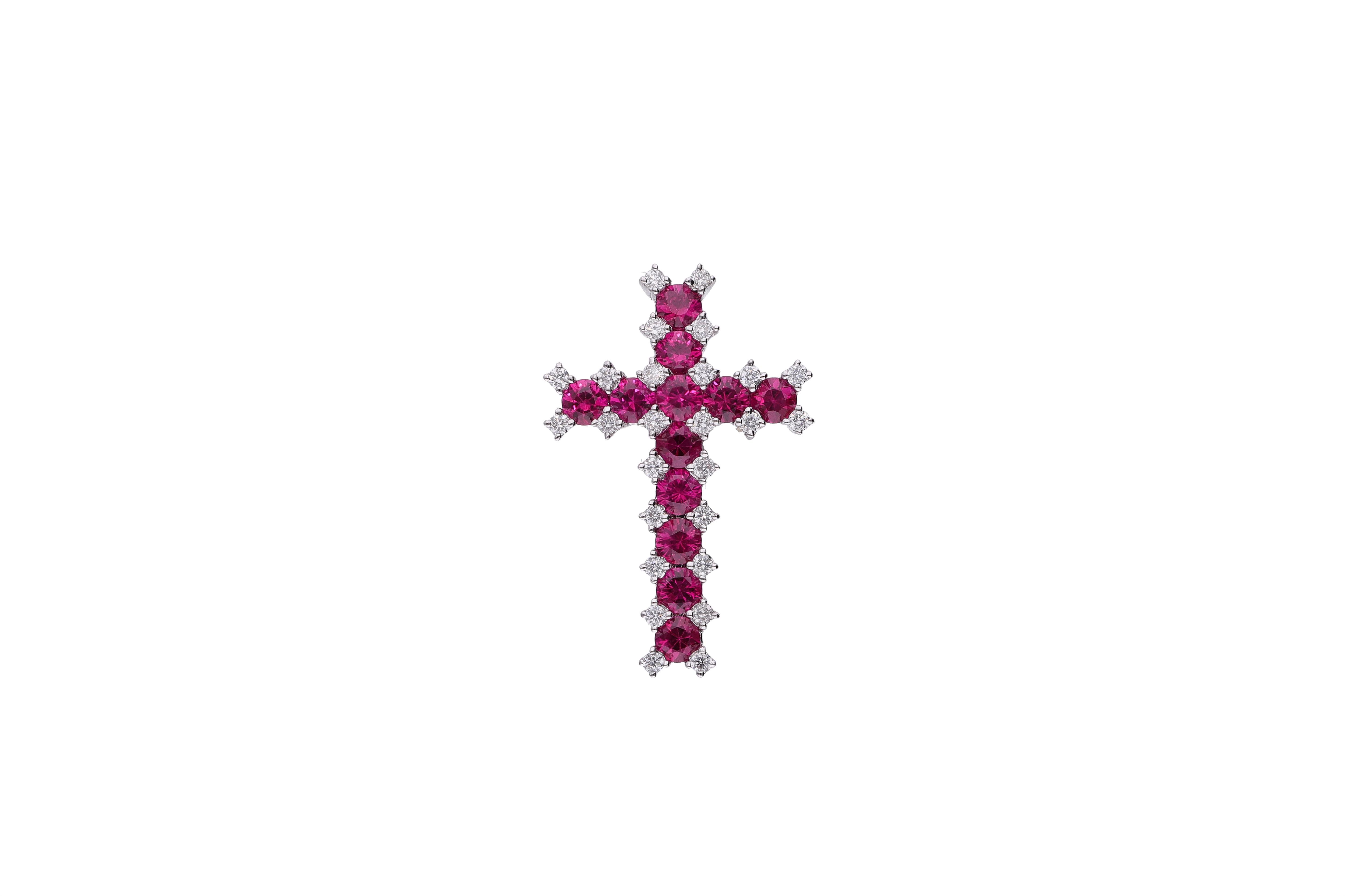 Crocetta con diamanti e pietre rosse - Asta Preziosi
