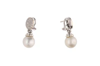 Paio di orecchini pendenti con diamanti e perle coltivate - Asta Preziosi Paio di orecchini pendenti con diamanti e perle coltivate - Asta Preziosi