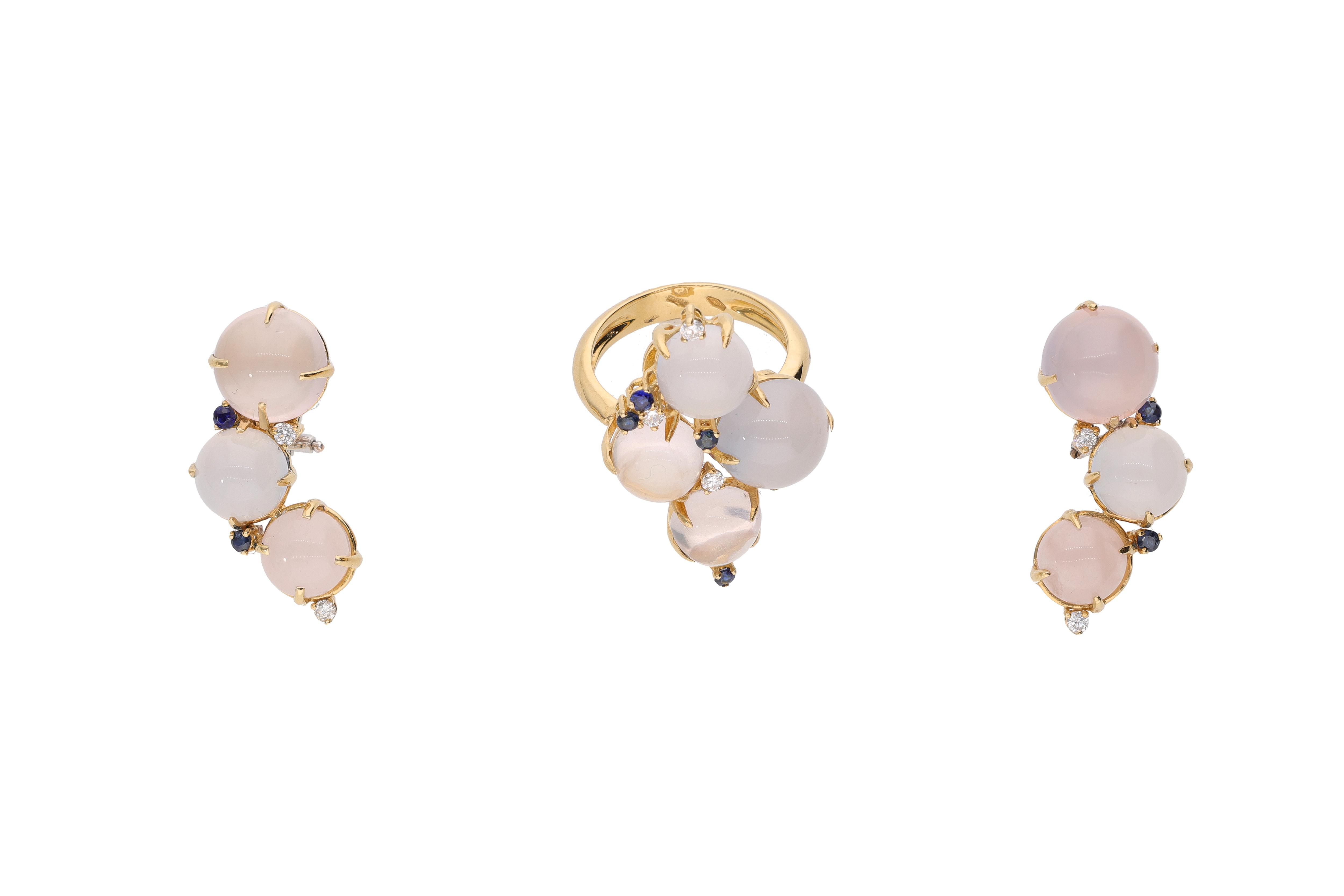 Orecchini e anello con diamanti, pietre di luna, quarzi e pietre - Asta Preziosi Orecchini e anello con diamanti, pietre di luna, quarzi e pietre - Asta Preziosi