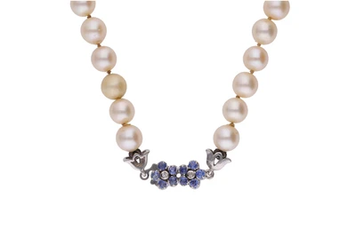 Collana di perle coltivate con diamanti e pietre blu - Asta Preziosi