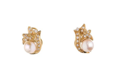 Paio di orecchini con perle coltivate, diamanti e pietre - Asta Preziosi