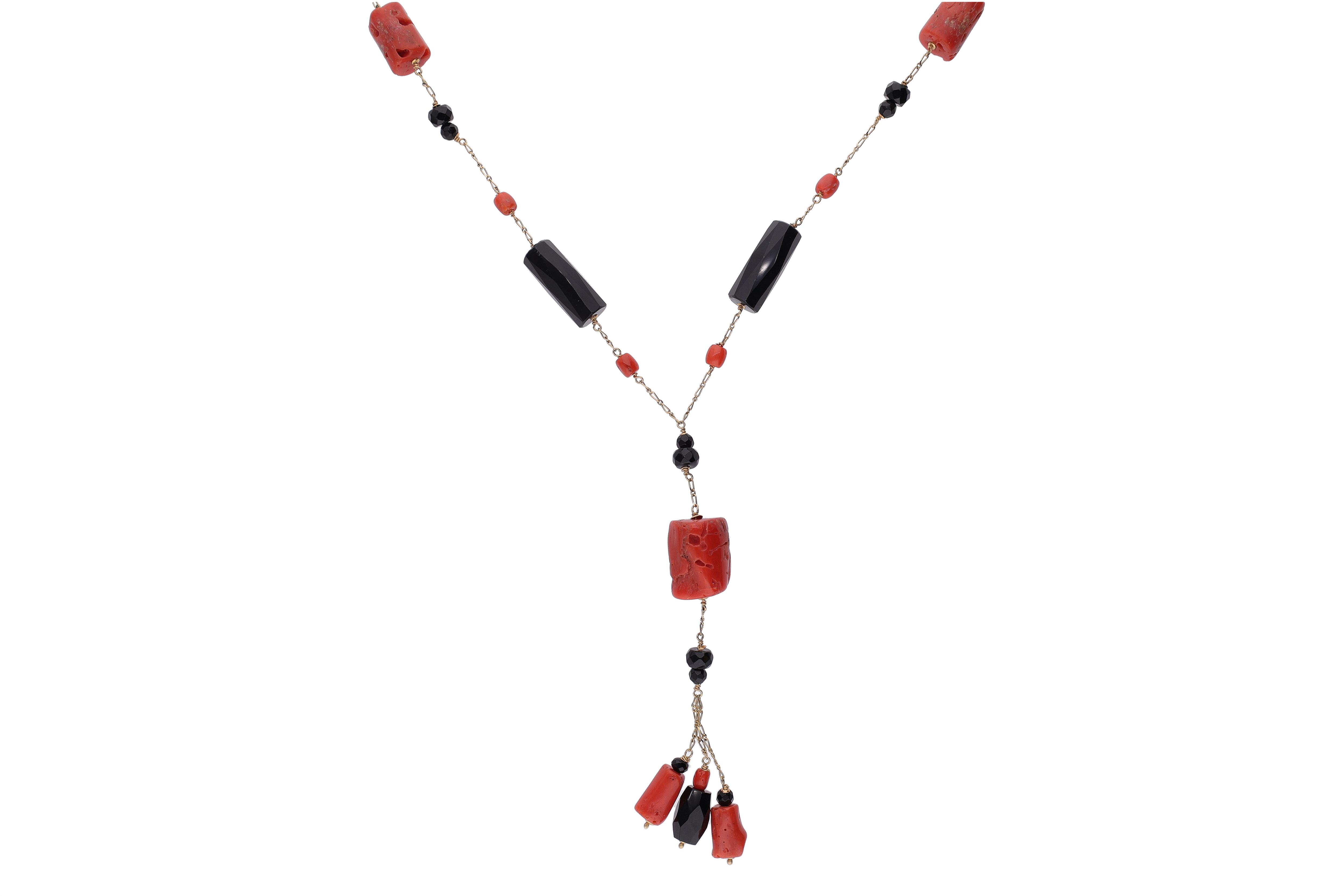 Collana con onice, corallo e pietre - Asta Preziosi