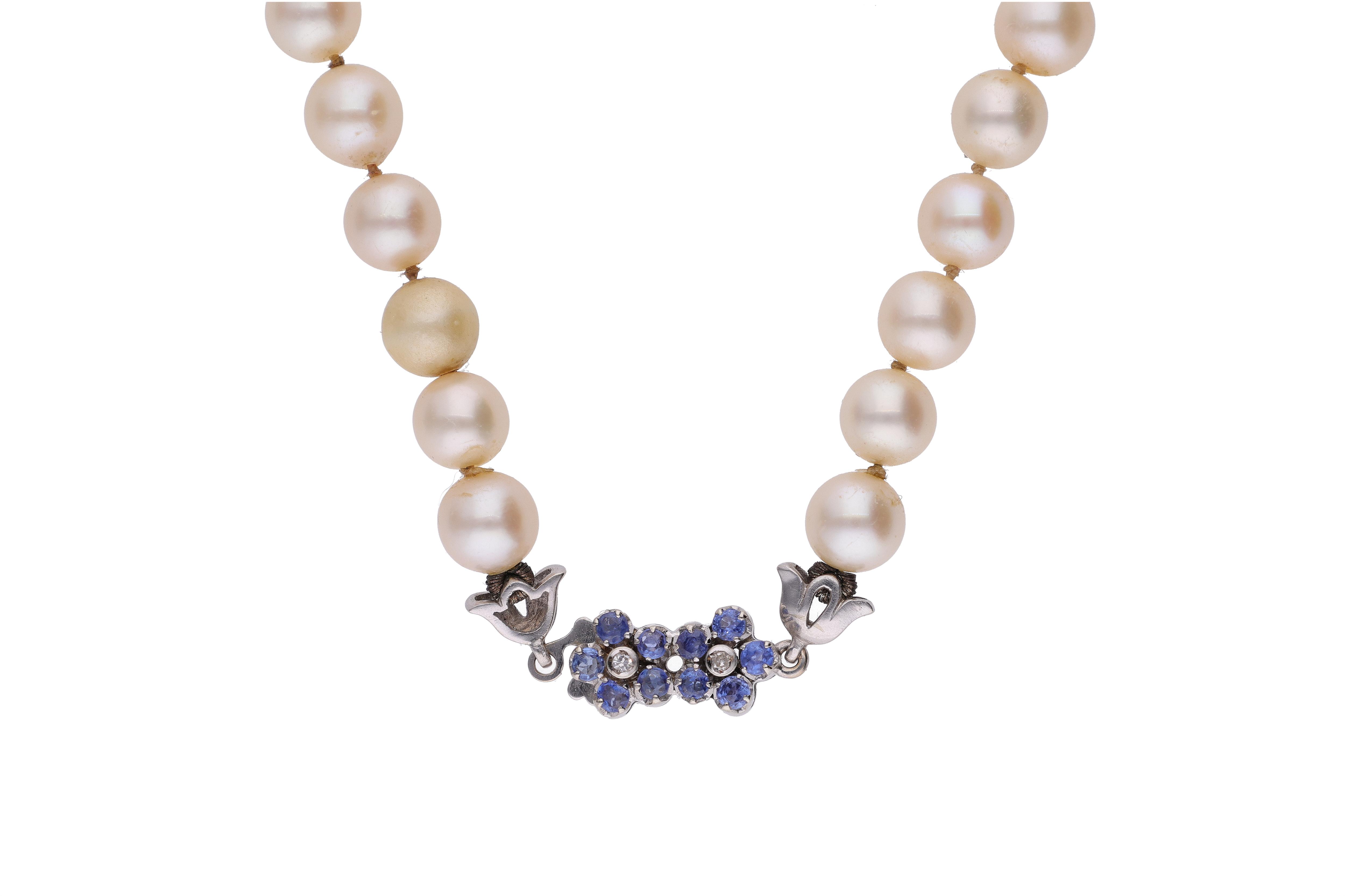 Collana di perle coltivate con diamanti e pietre blu - Asta Preziosi