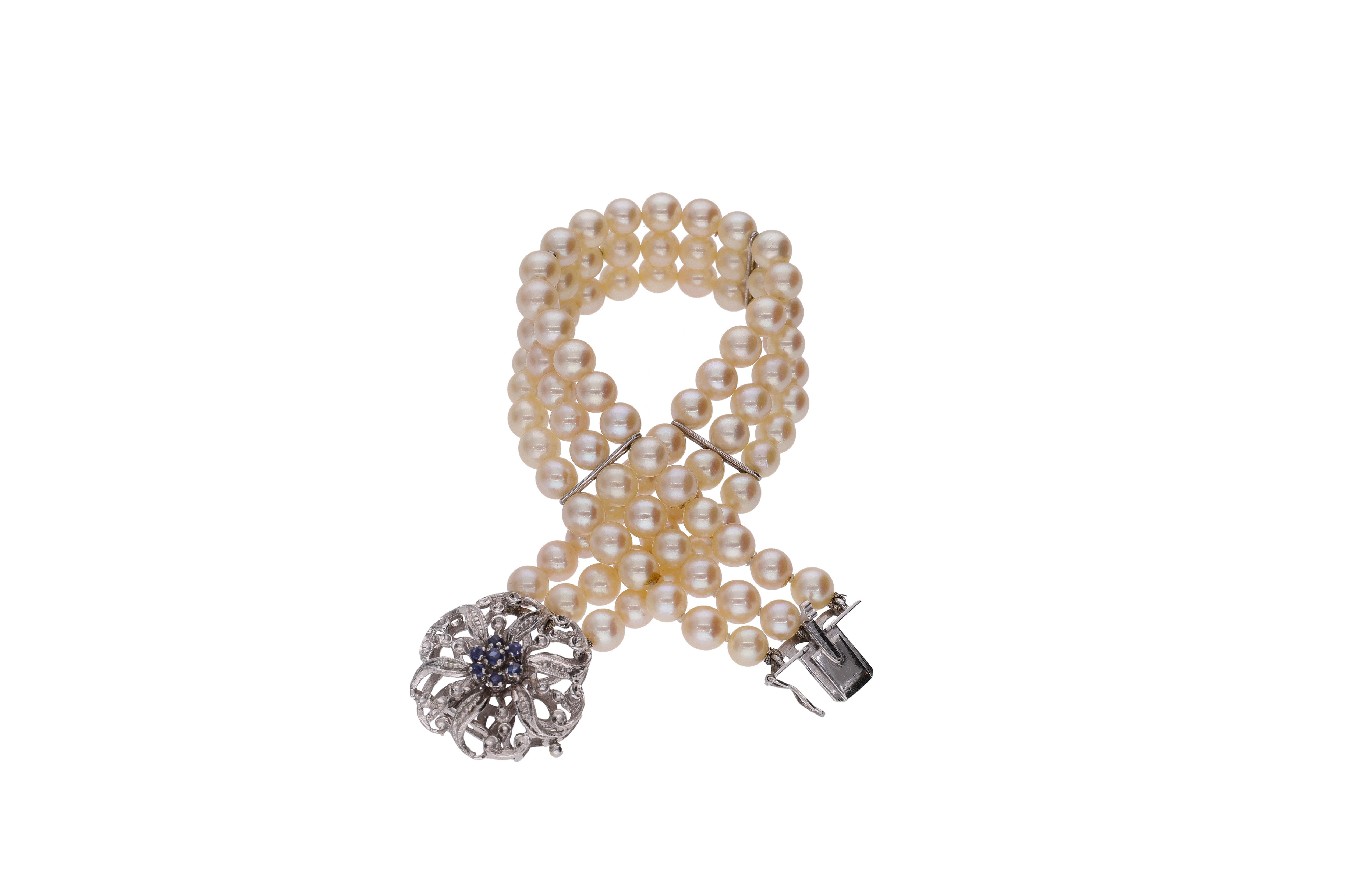 Bracciale di perle coltivate con zaffiri - Preziosi Online