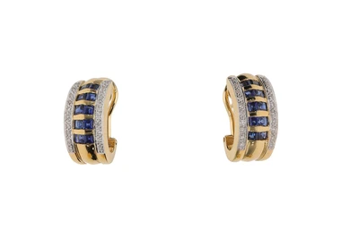 Paio di orecchini con diamanti, zaffiri e pietre - Asta Preziosi