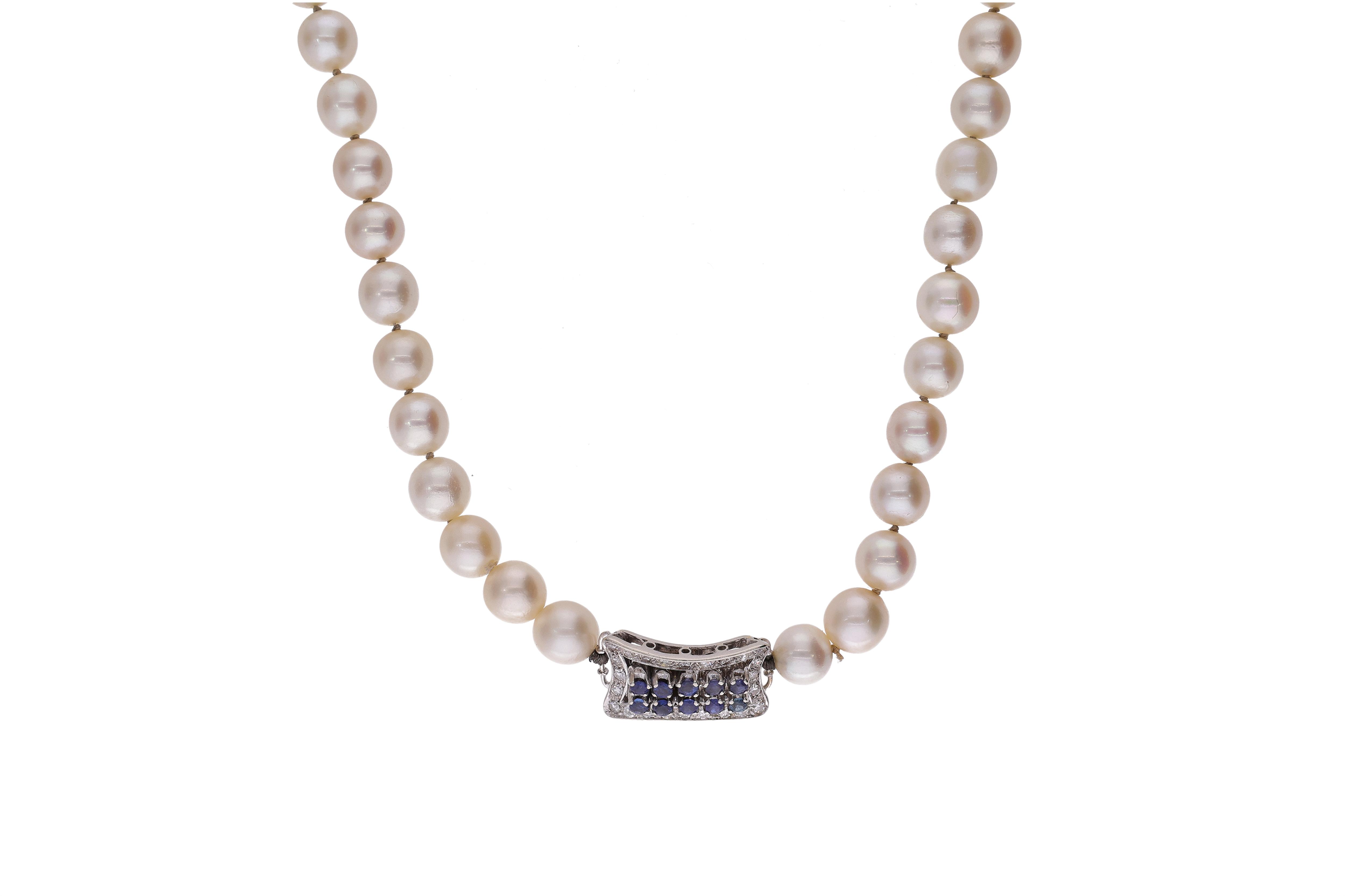 Collana di perle coltivate con diamanti, zaffiri e pietre - Asta Preziosi