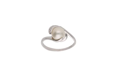 Anello con perla coltivata e pietre incolori - Asta Preziosi