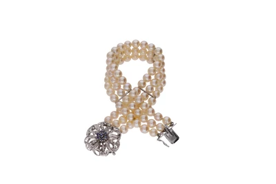 Bracciale di perle coltivate con zaffiri - Asta Preziosi