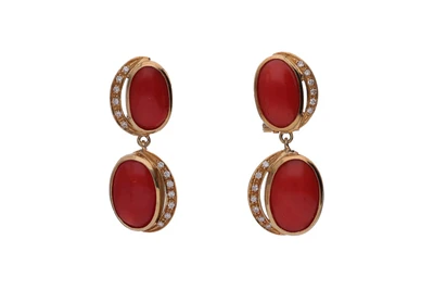 Orecchini con corallo e diamanti - Asta Preziosi