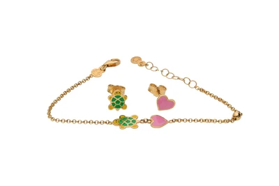 Paio di orecchini e bracciale con smalti - Asta Preziosi