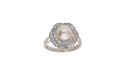 Anello con perla coltivata e pietre incolori - Asta Preziosi