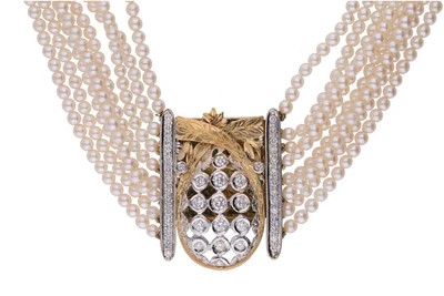 Collier di perline e diamanti - Asta Preziosi