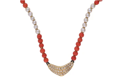 Collier con diamanti, perline e pietre - Asta Preziosi