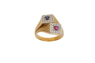 Anello con diamanti zaffiro e rubino - Asta Preziosi