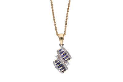 Collana e pendente con diamanti, zaffiri e pietre - Asta Preziosi