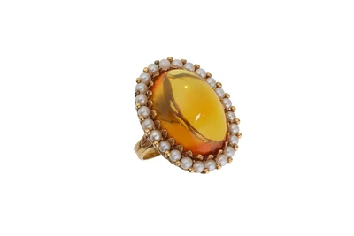 Anello con pietra e perle coltivate - Asta Preziosi