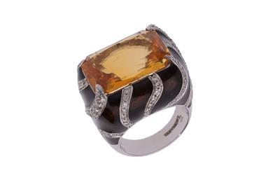 Anello con diamanti, pietra e smalti - Asta Preziosi Anello con diamanti, pietra e smalti - Asta Preziosi