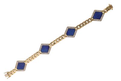 Bracciale a catena con elementi a rombo con diamanti e pietre blu - Asta Preziosi Bracciale a catena con elementi a rombo con diamanti e pietre blu - Asta Preziosi