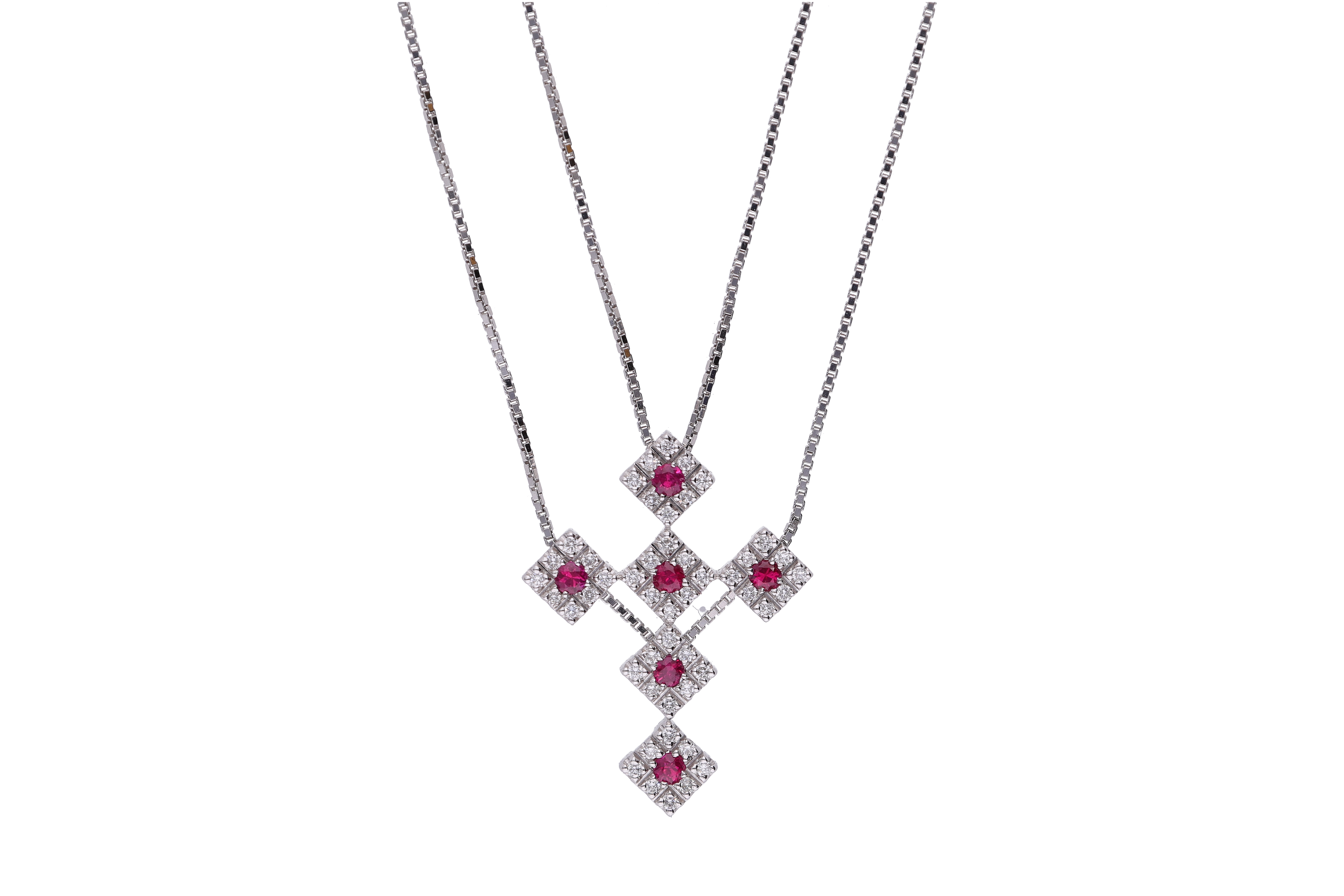 Salvini, collier con centrale a forma di croce con diamanti e rubini - Asta Preziosi