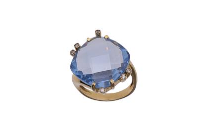 Anello con piccoli diamanti e pietra sfaccettata - Asta Preziosi