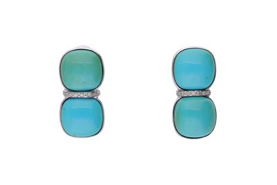 Paio di orecchini con diamanti e turchese - Asta Preziosi