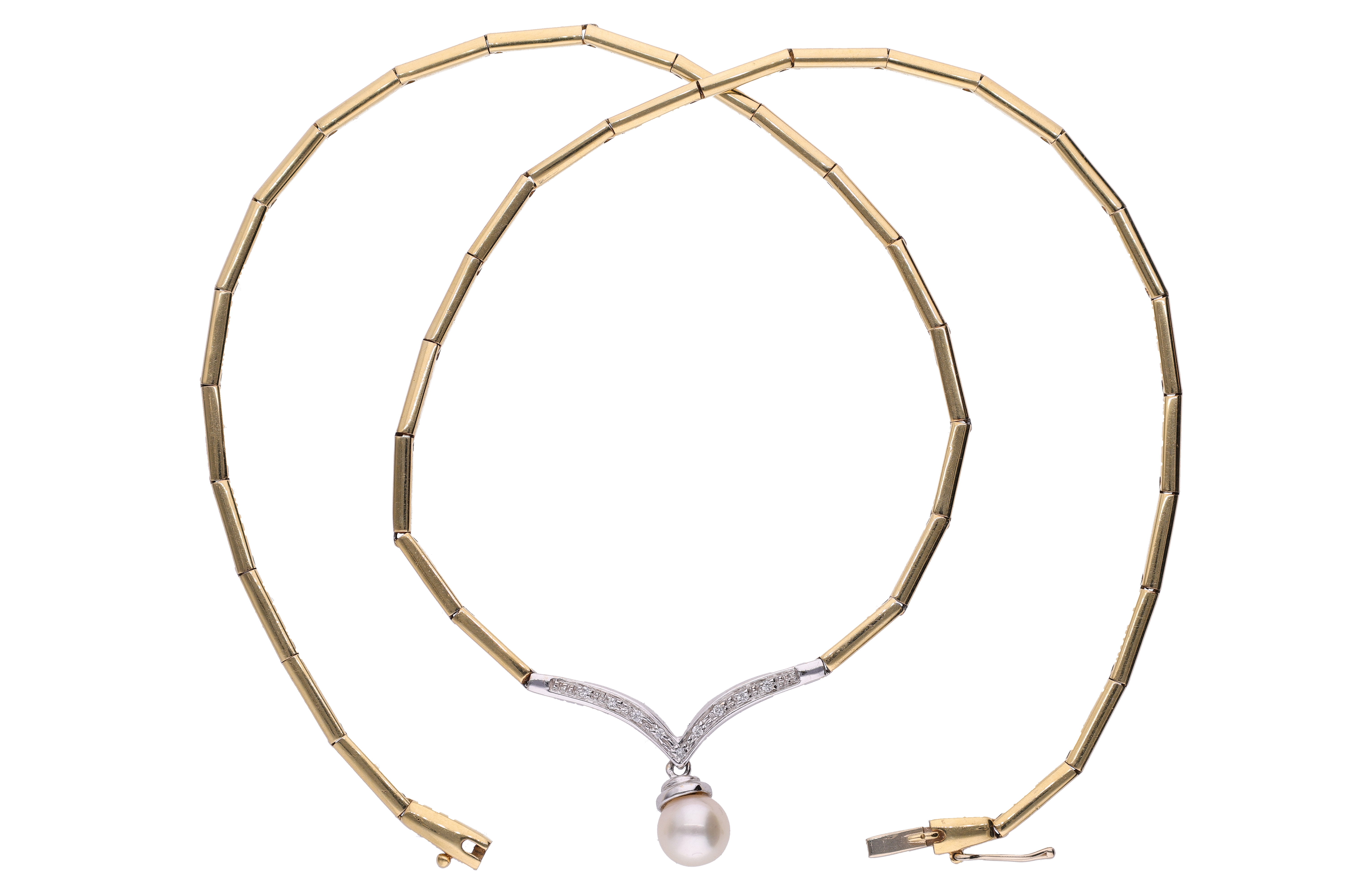 Collana con centrale impreziosita da diamanti e perla pendente - Asta Preziosi