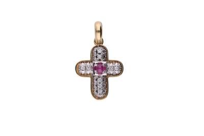Crocetta con diamanti e rubino cabochon - Asta Preziosi Crocetta con diamanti e rubino cabochon - Asta Preziosi
