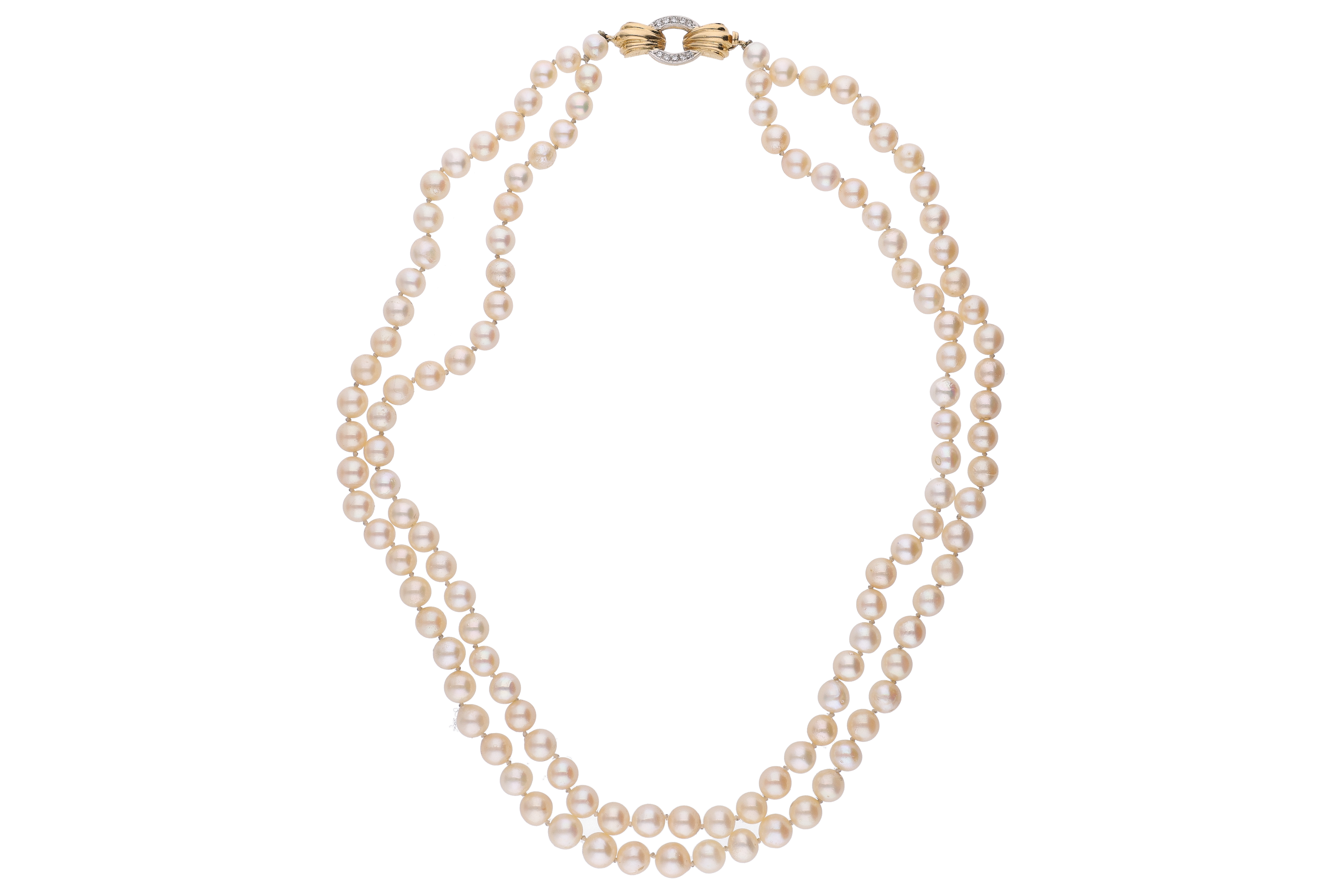 Collana a doppio filo di perle coltivate con diamanti - Asta Preziosi