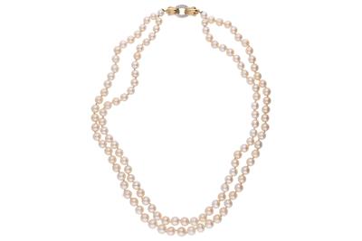 Collana a doppio filo di perle coltivate con diamanti - Asta Preziosi