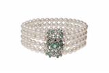 Bracciale rigido con perle coltivate smeraldi e diamanti - 