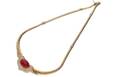 Collana con corallo e diamanti - Gioielli Vintage