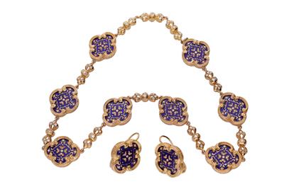 Demi parure con smalti blu e diamanti - Gioielli Vintage