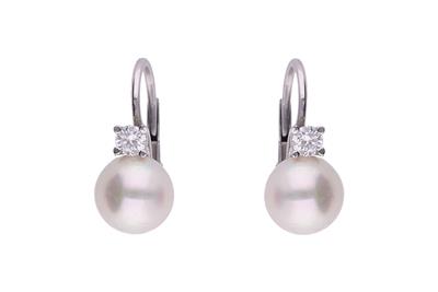 Paio di orecchini con diamanti e perle coltivate - Gioielli Vintage