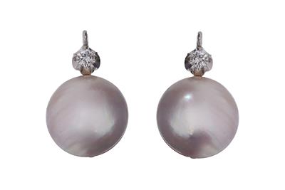 Paio di orecchini con diamanti e perle mabe' - Gioielli Vintage