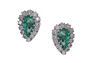 Paio di orecchini con diamanti e smeraldi - Gioielli Vintage