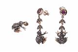 Ciondolo e paio di orecchini pendenti a forma di rana - Gioielli Vintage