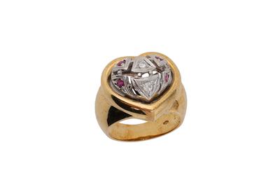 Anello a cuore con diamanti e rubini - Asta di San Valentino