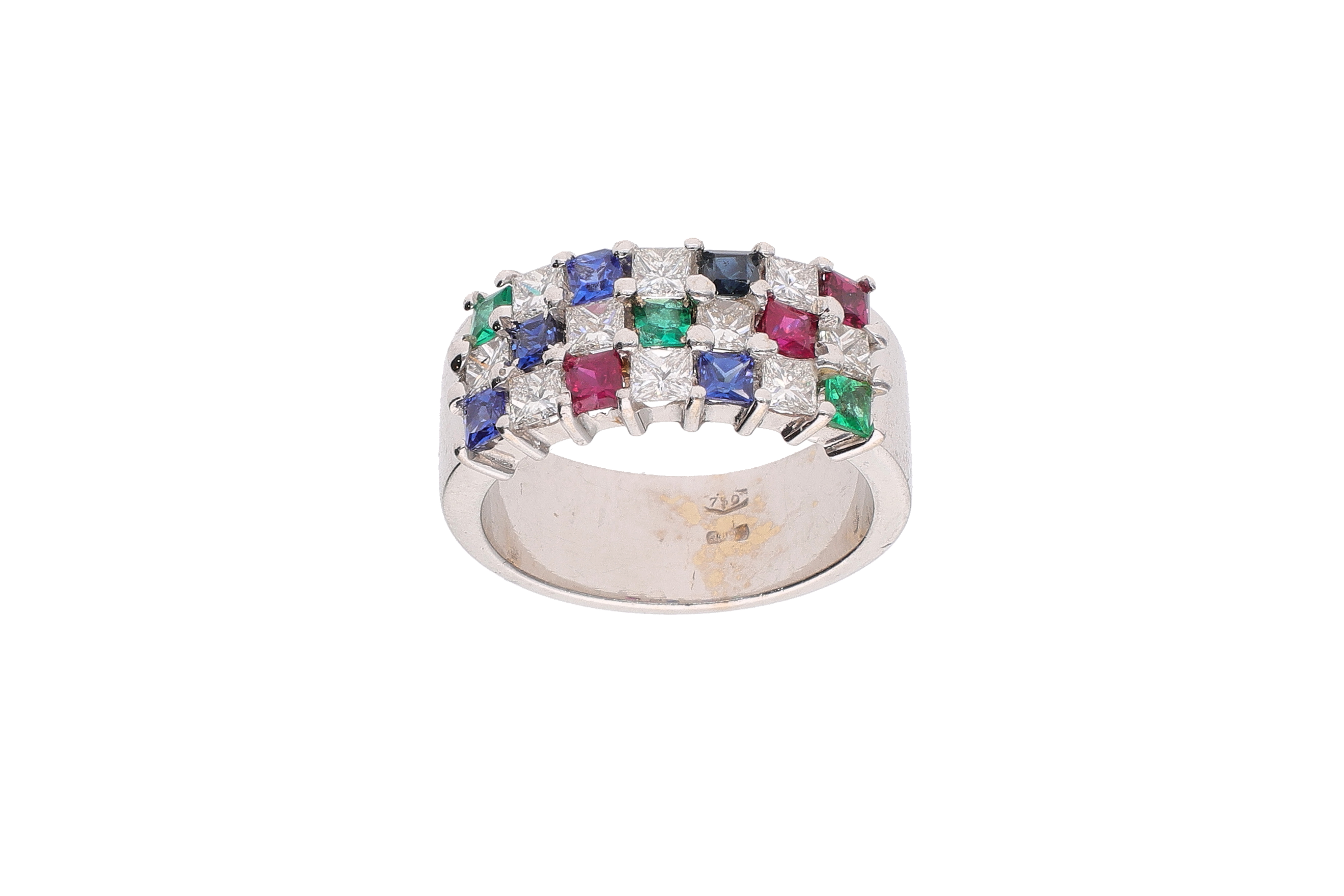 Anello con diamanti, rubini, smeraldi e pietre - Asta Preziosi