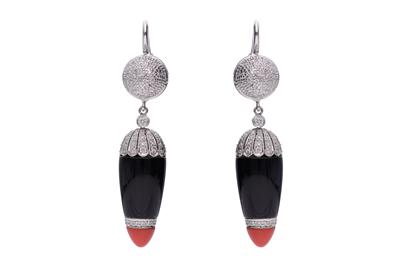 Orecchini con onice corallo e diamanti - Asta Preziosi Orecchini con onice corallo e diamanti - Asta Preziosi